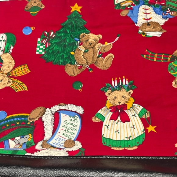 Christmas Teddy BEAR TOTE BAG RED Green cotton Tree gift Santa holiday 13”x19” - Picture 13 of 16